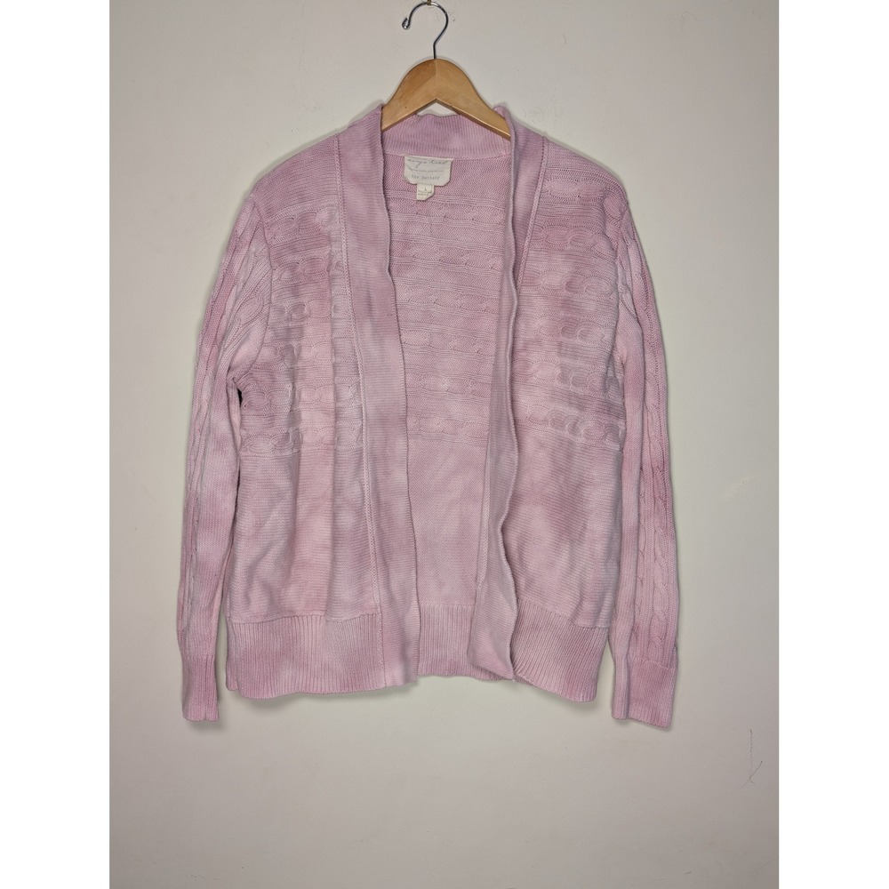 Evys Tree The Bethany Cable Knit Cardigan Sweater Pink Tie Dye Cotton‎ Size L